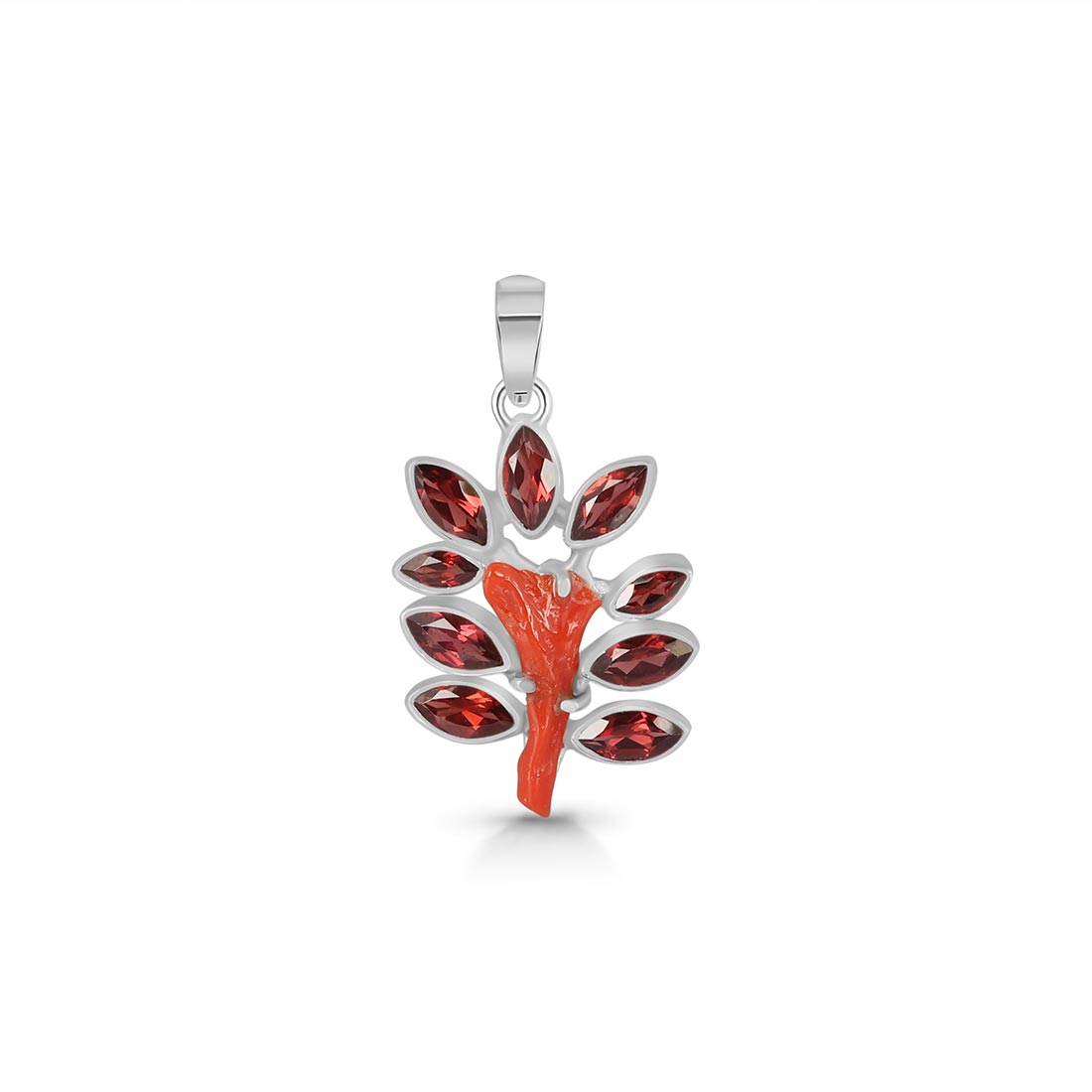 Red Coral & Garnet Pendant-(COR-P-7)