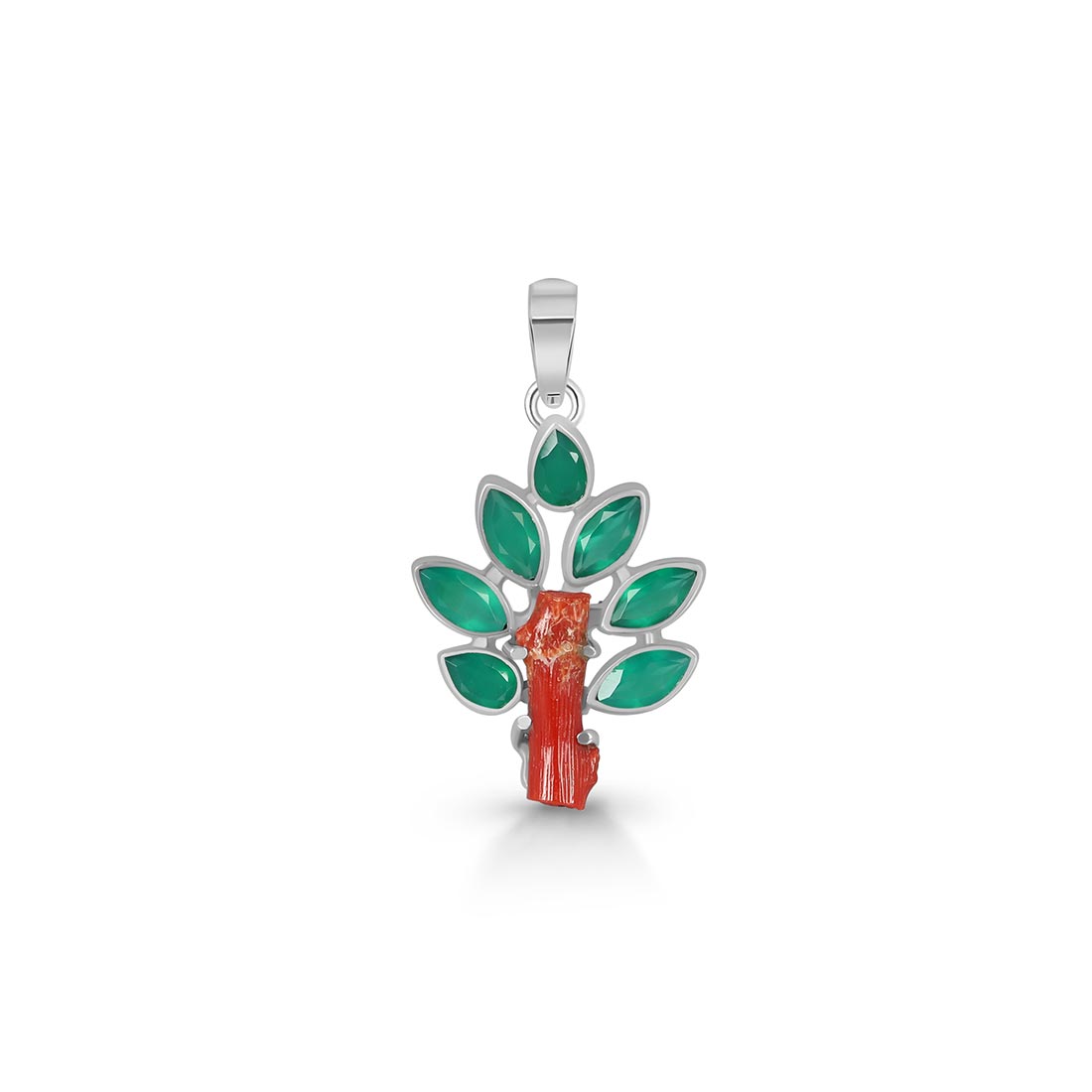 Red Coral / Green Onyx Pendant-(COR-P-73)