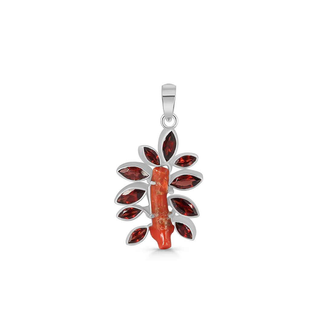 Red Coral & Garnet Pendant-(COR-P-8)