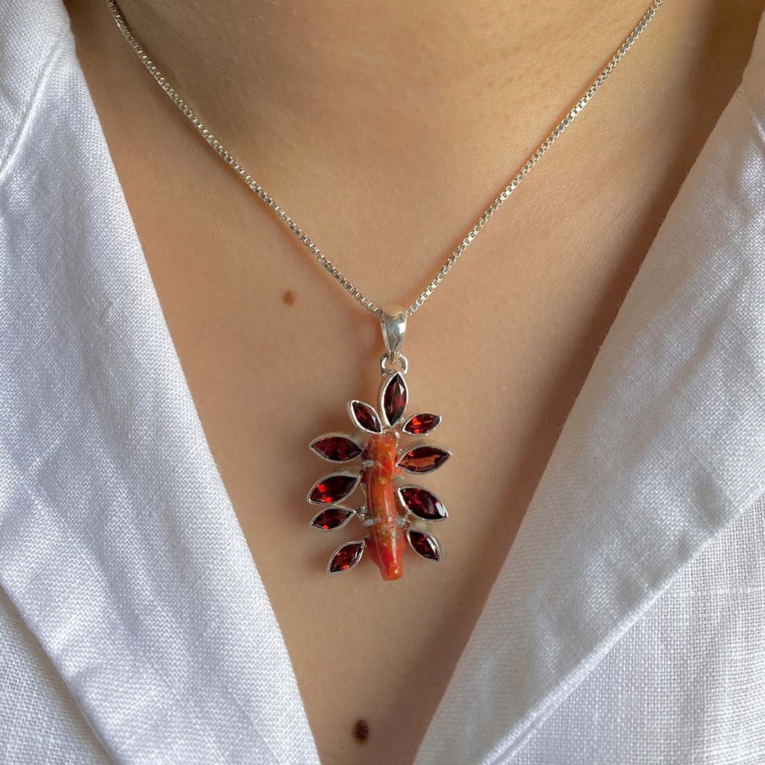 Red Coral & Garnet Pendant-(COR-P-8)