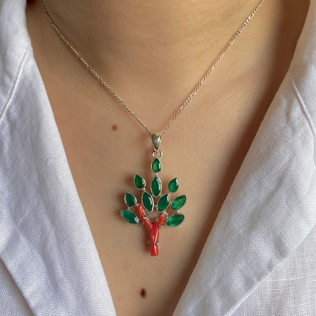 Red Coral / Green Onyx Pendant-(COR-P-83)