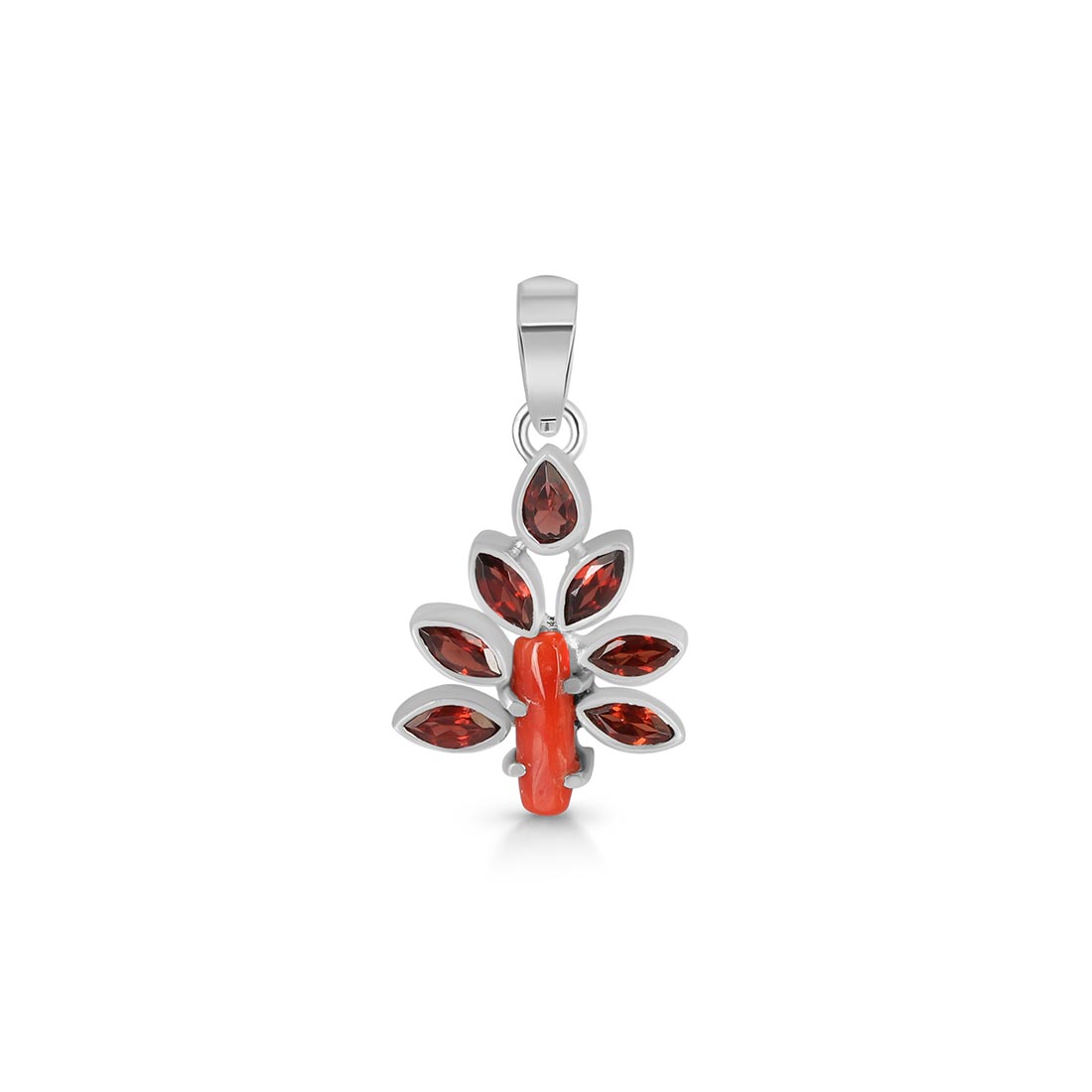 Red Coral & Garnet Pendant-(COR-P-9)