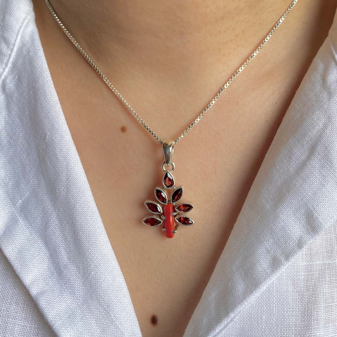 Red Coral & Garnet Pendant-(COR-P-9)