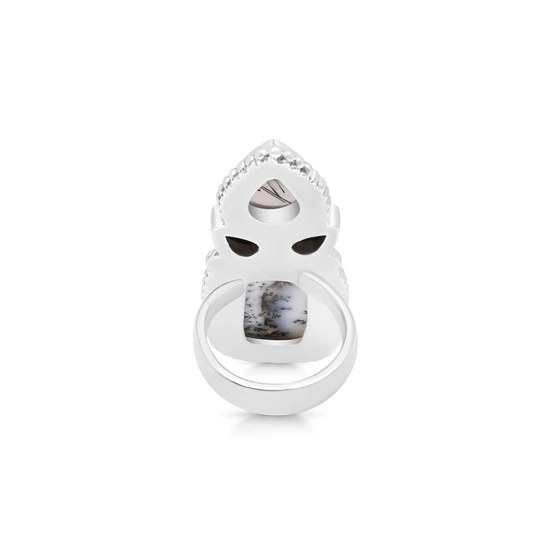 Dendritic Agate And Black Onyx Crawler Statement Adjustable Ring-(DDA-CLS-1.)