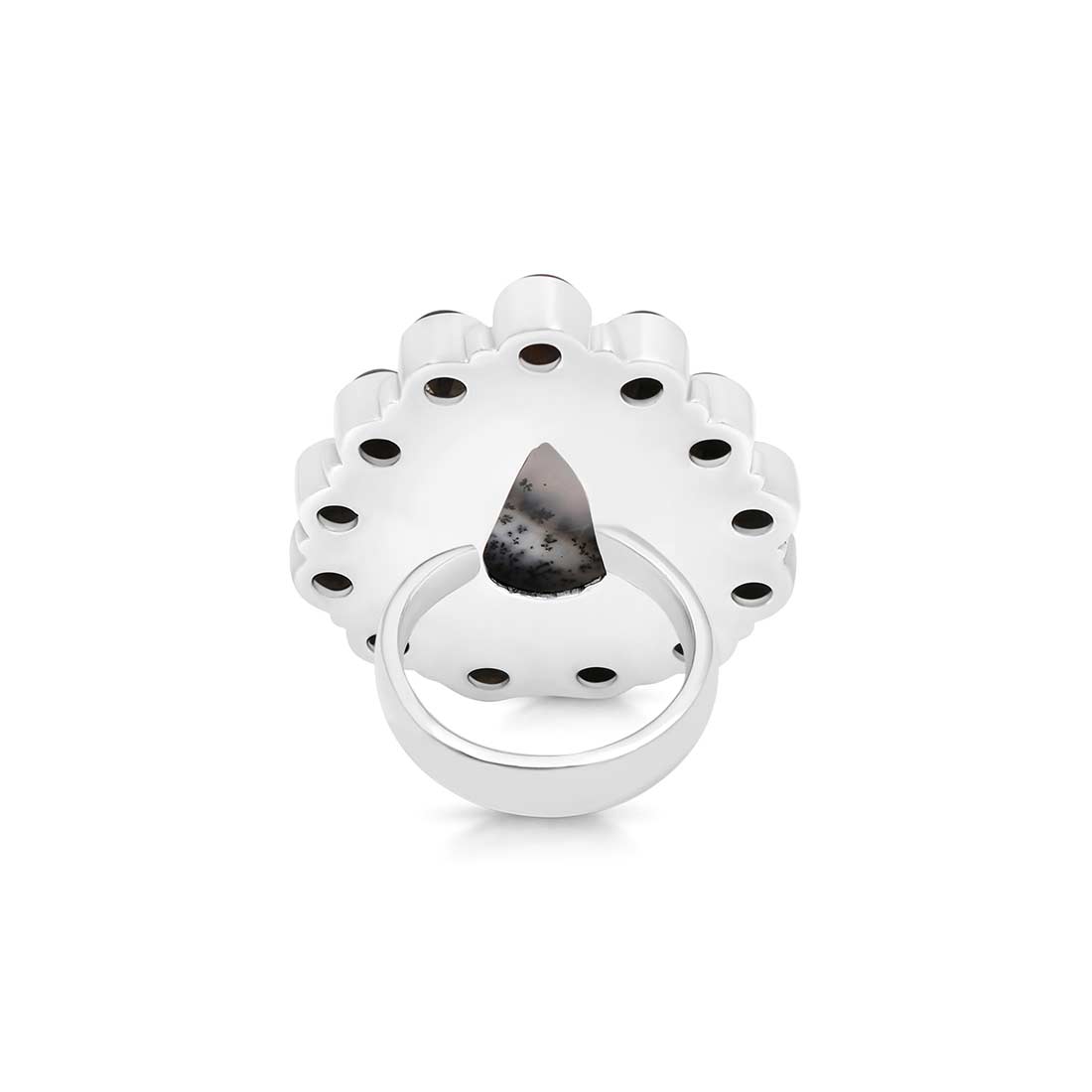 Dendritic Agate And Black Onyx Flower Adjustable Ring-(DDA-FLR-3.)