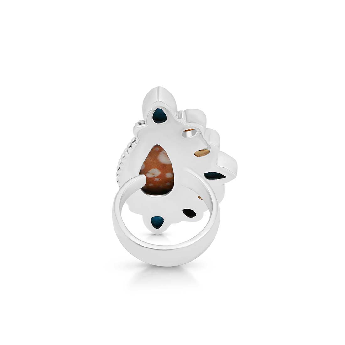 Deerfawn Jasper, Turquoise And Citrine Flower Adjustable Ring-(DFJ-CLS-4.)