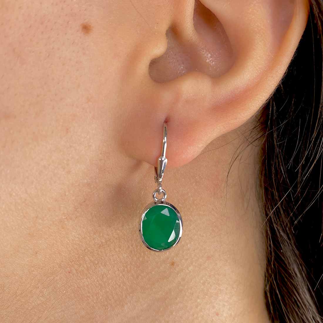 Green Onyx Leverback Earring-(GRO-SE-997.)