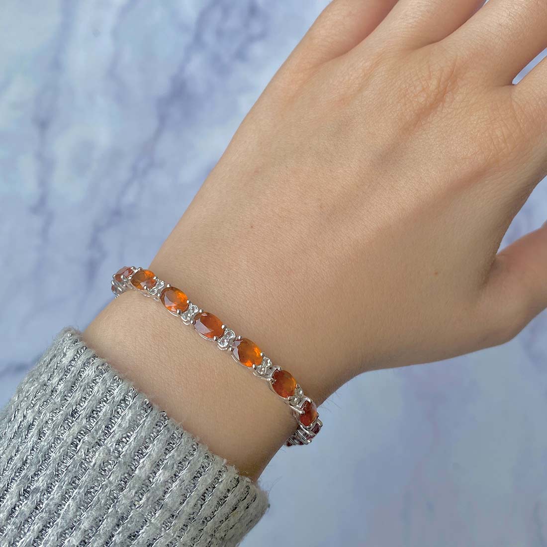 Orange Kyanite & White Topaz Bracelet-(KYN-SB-108-O.)