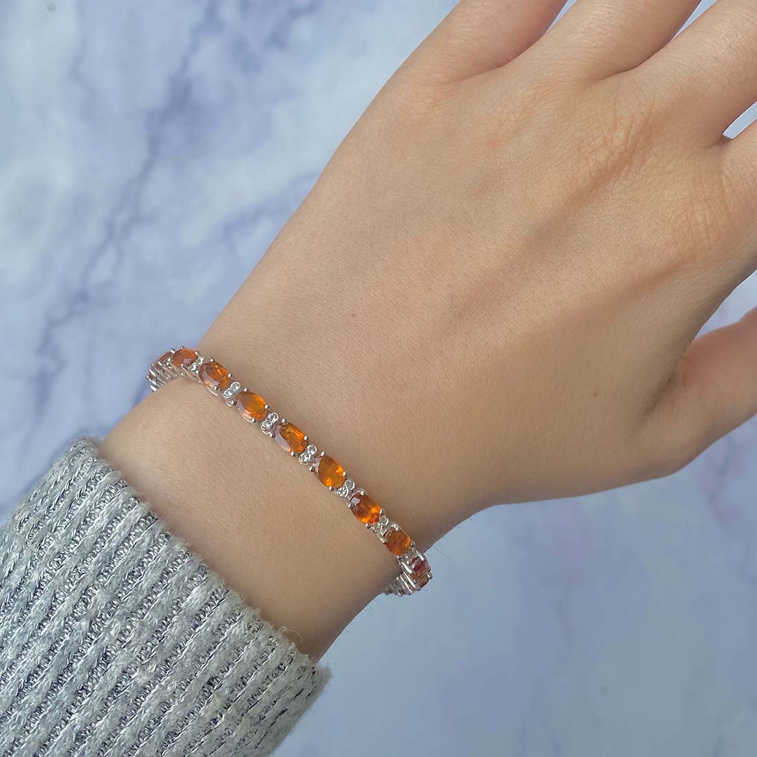 Orange Kyanite & White Topaz Bracelet-(KYN-SB-109-O.)