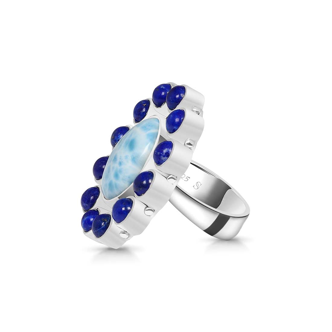 Larimar Lapis Lazuli Adjustable Ring-(LAR-FLR-18.)