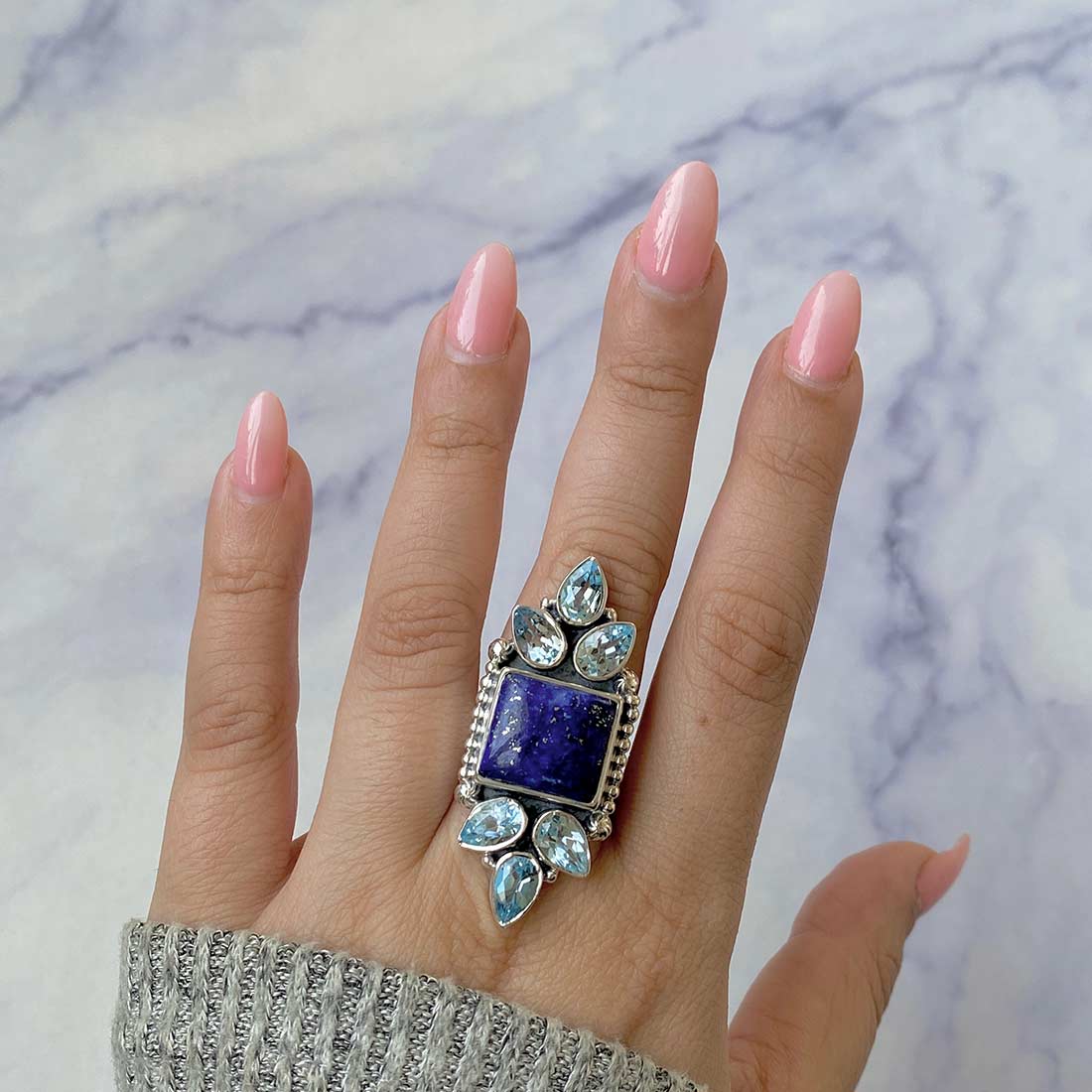 Lapis Lazuli And Blue Topaz Adjustable Ring-(LLP-CLS-12.)