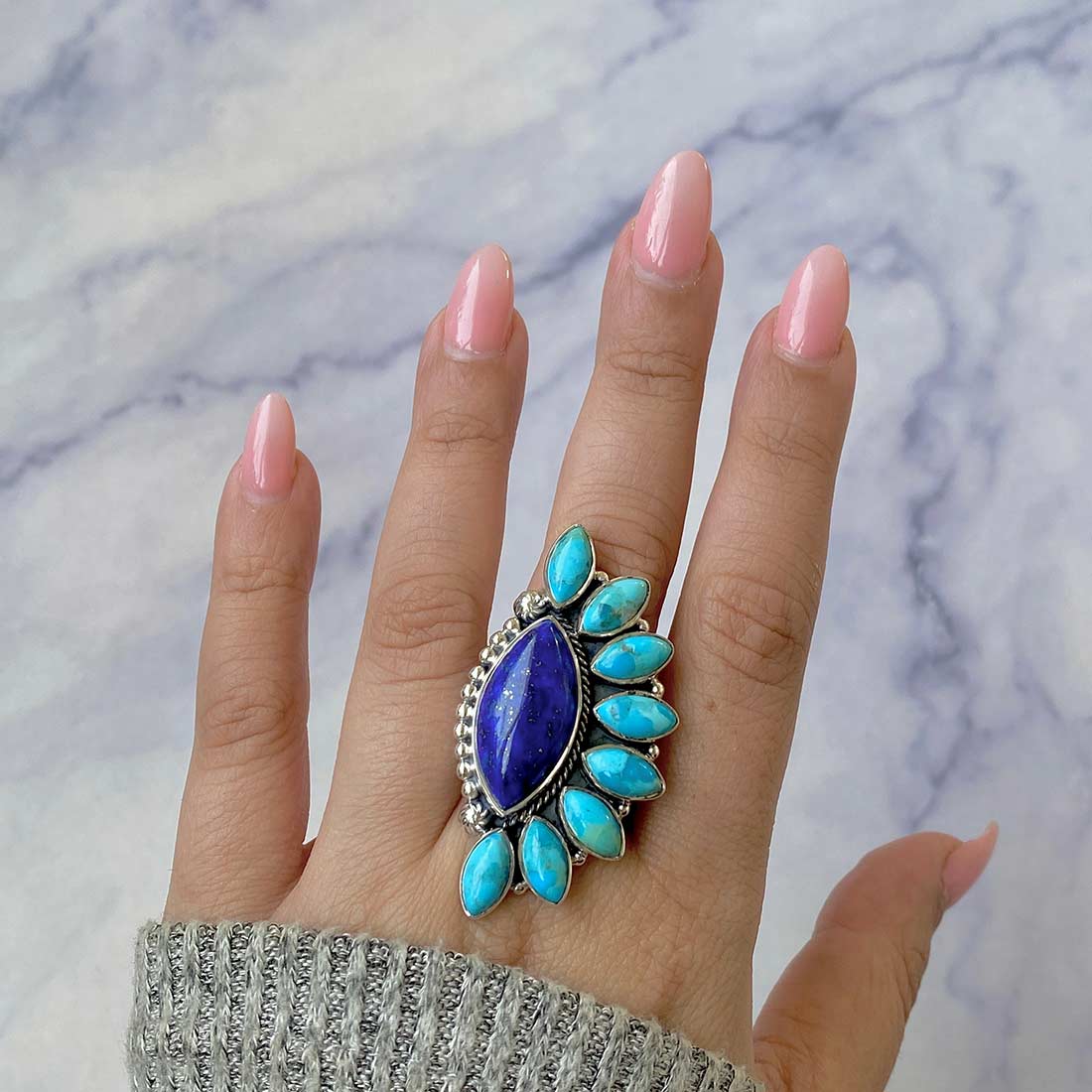 Lapis Lazuli And Turquoise Adjustable Ring-(LLP-CLS-3.)