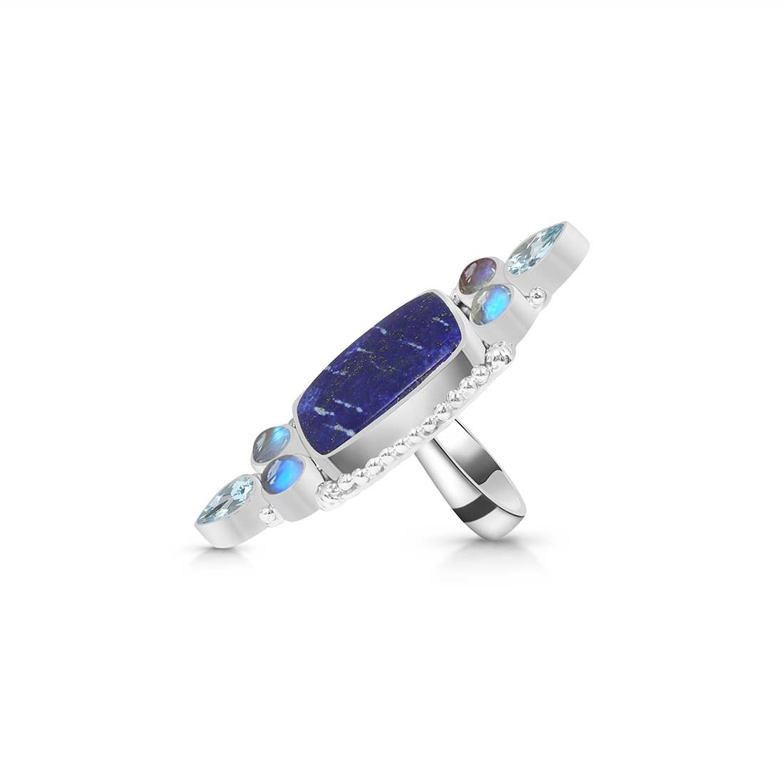 Lapis Lazuli, Blue Topaz And Moonstone Adjustable Ring-(LLP-CLS-5.)