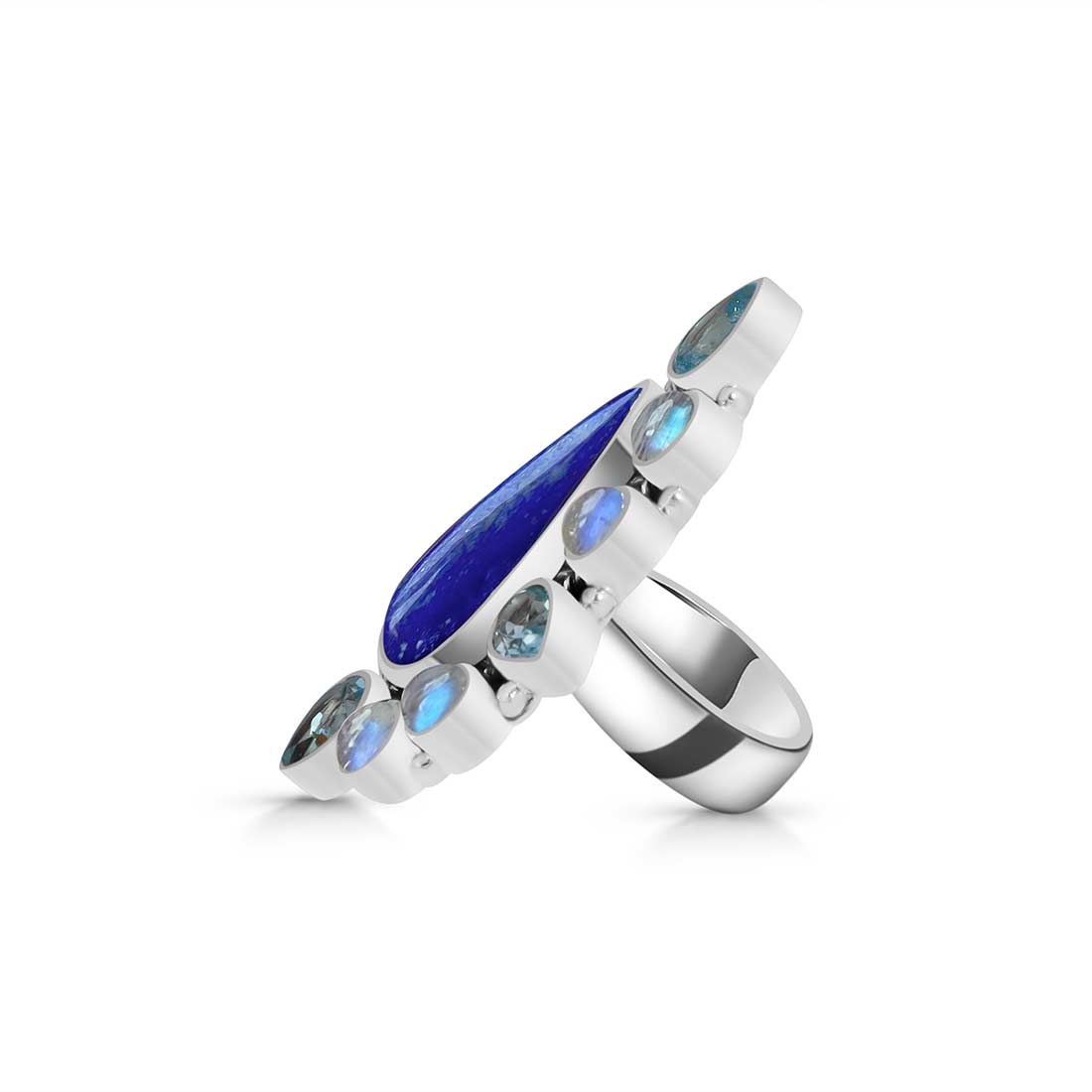 Lapis Lazuli, Blue Topaz And Moonstone Adjustable Ring-(LLP-CLS-7.)