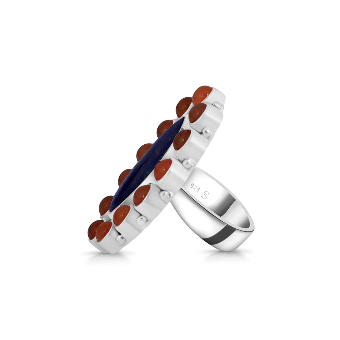 Lapis And Carnelian Flower Statement Adjustable Ring-(LLP-FLR-14.)