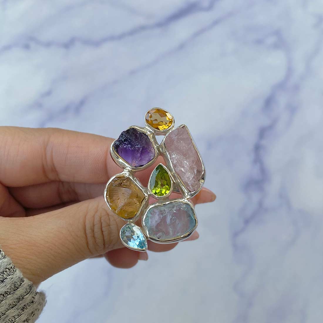 Multi Gemstone Adjustable Ring-(MLS-R-16.)