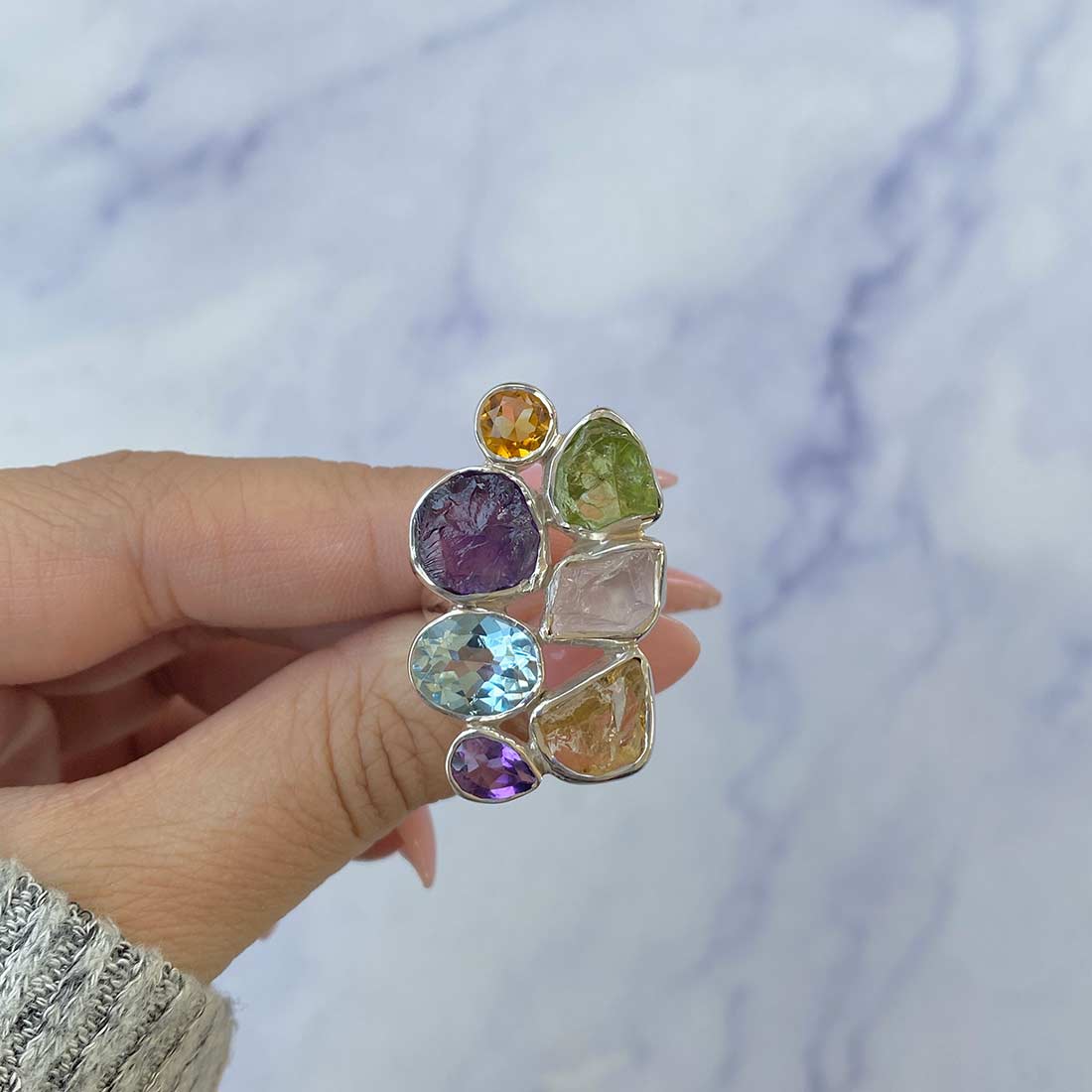 Multi Gemstone Adjustable Ring-(MLS-R-25.)