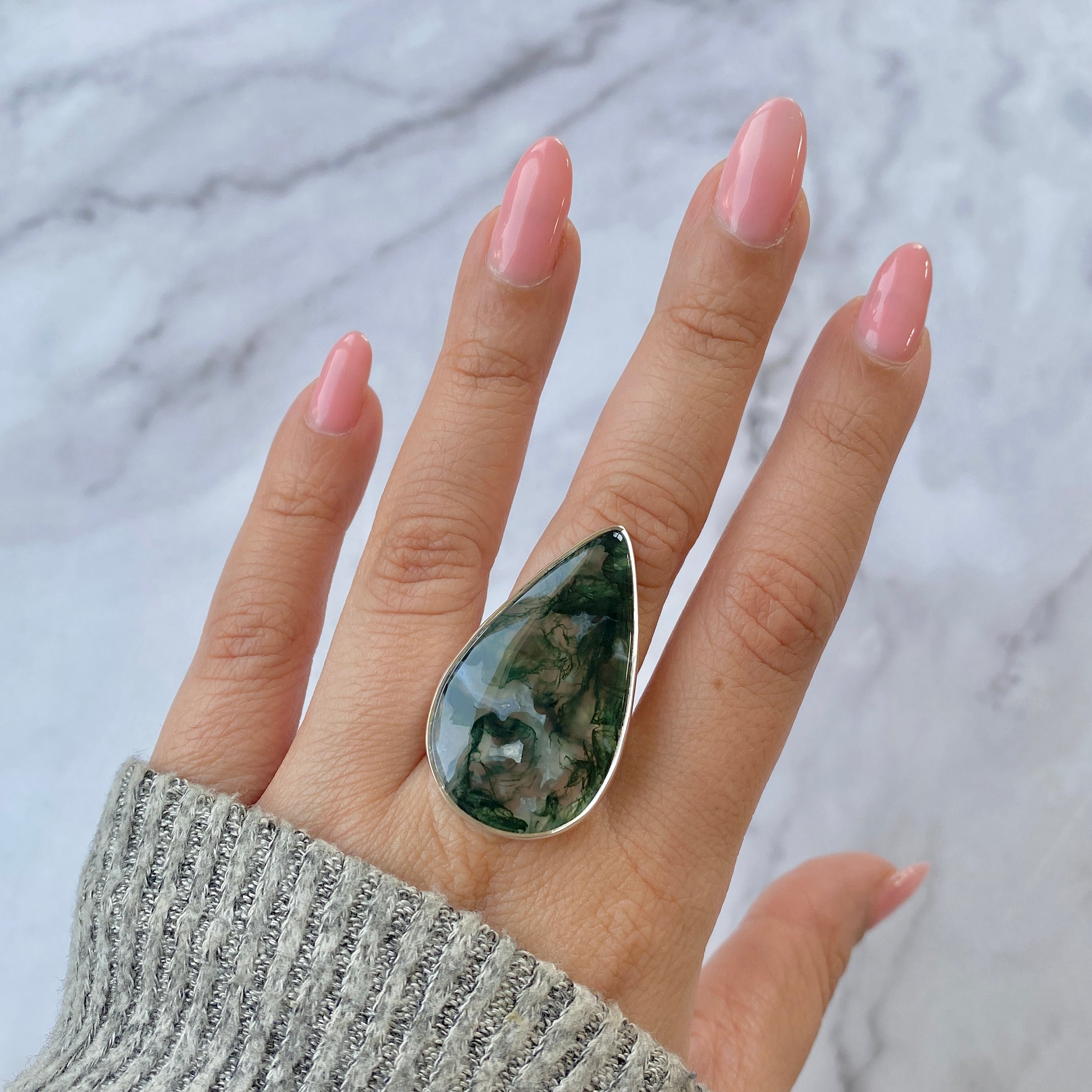 Moss Agate Adjustable Ring-(MOA-R-16.)