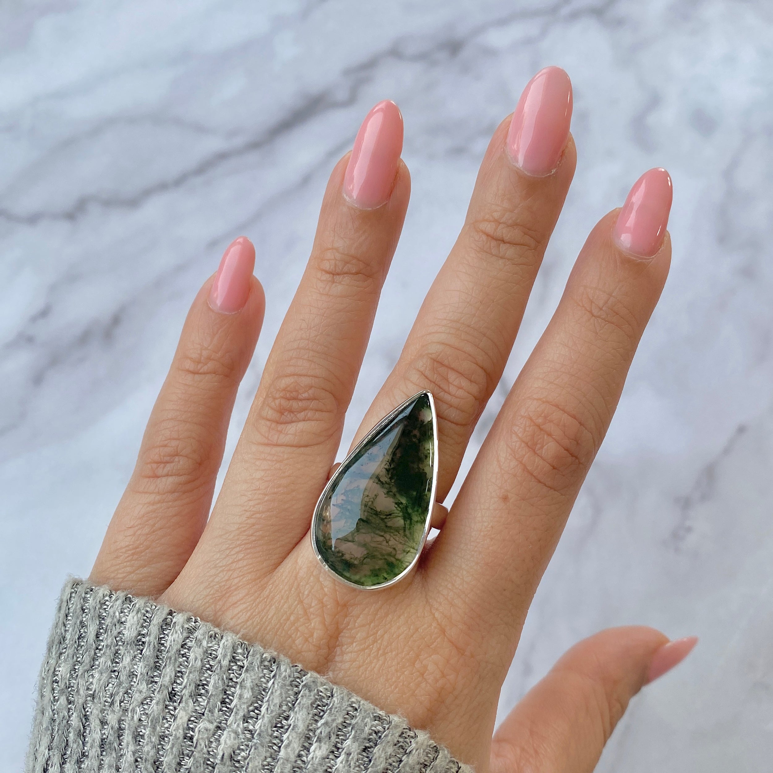 Moss Agate Adjustable Ring-(MOA-R-18.)
