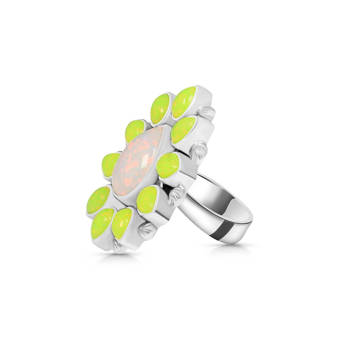 Neon Opal Flower Adjustable Ring-(NOP-FLR-15.)