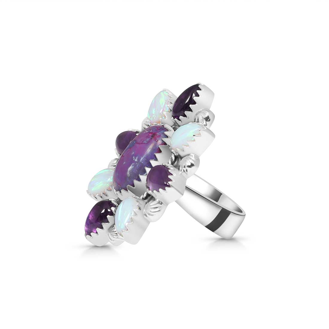 Purple Turquoise Flower Adjustable Ring-(PCT-FLR-3.)