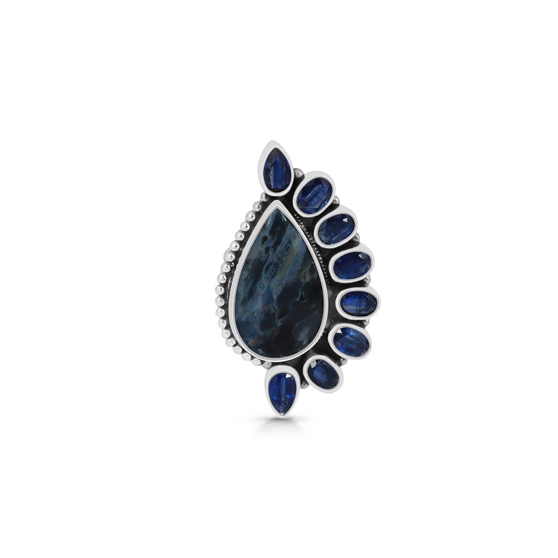 Pietersite And Kyanite Flower Statement Adjustable Ring-(PIT-CLS-4.)