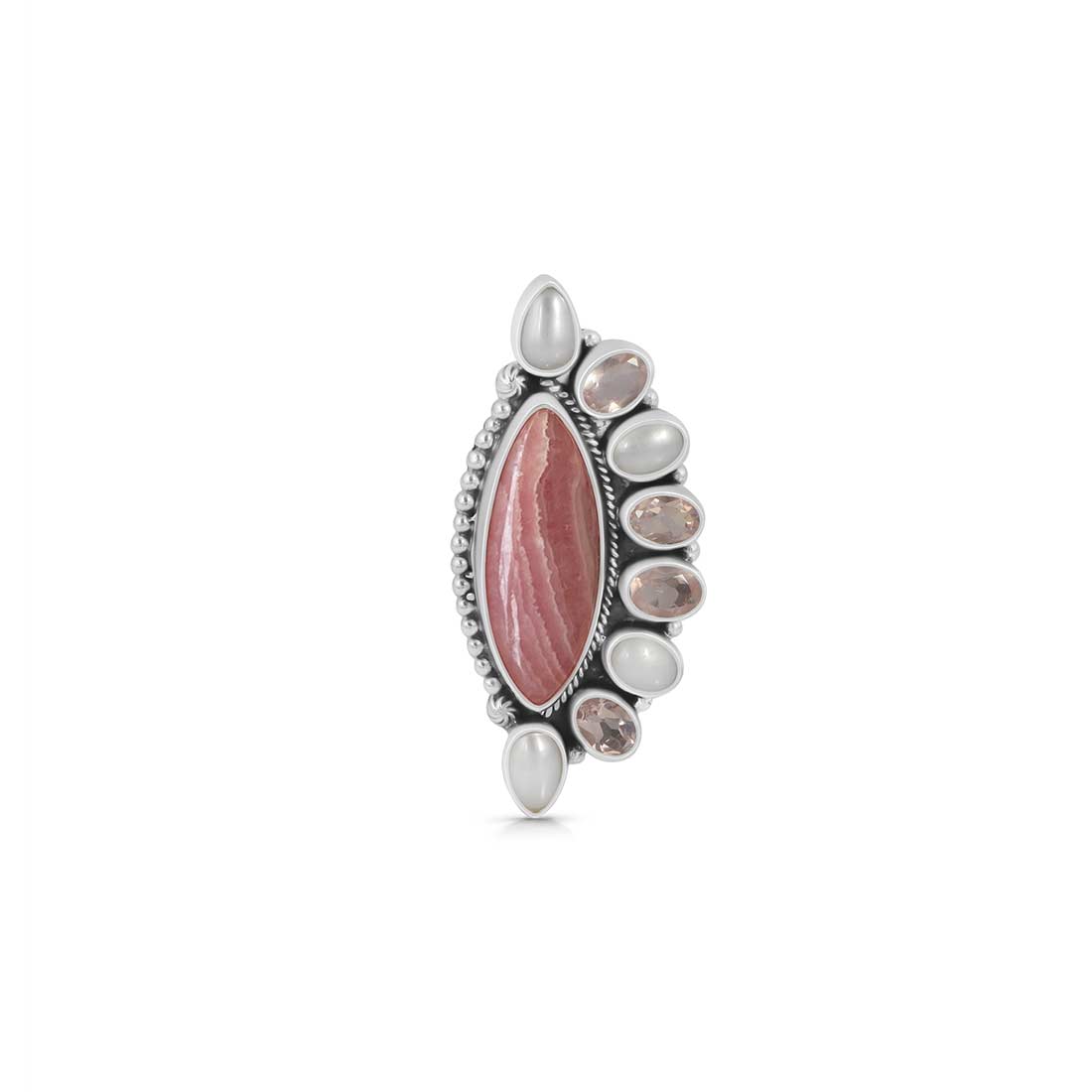 Rhodochrosite, Pearl And Rose Quartz Adjustable Ring-(RDC-CLS-2.)