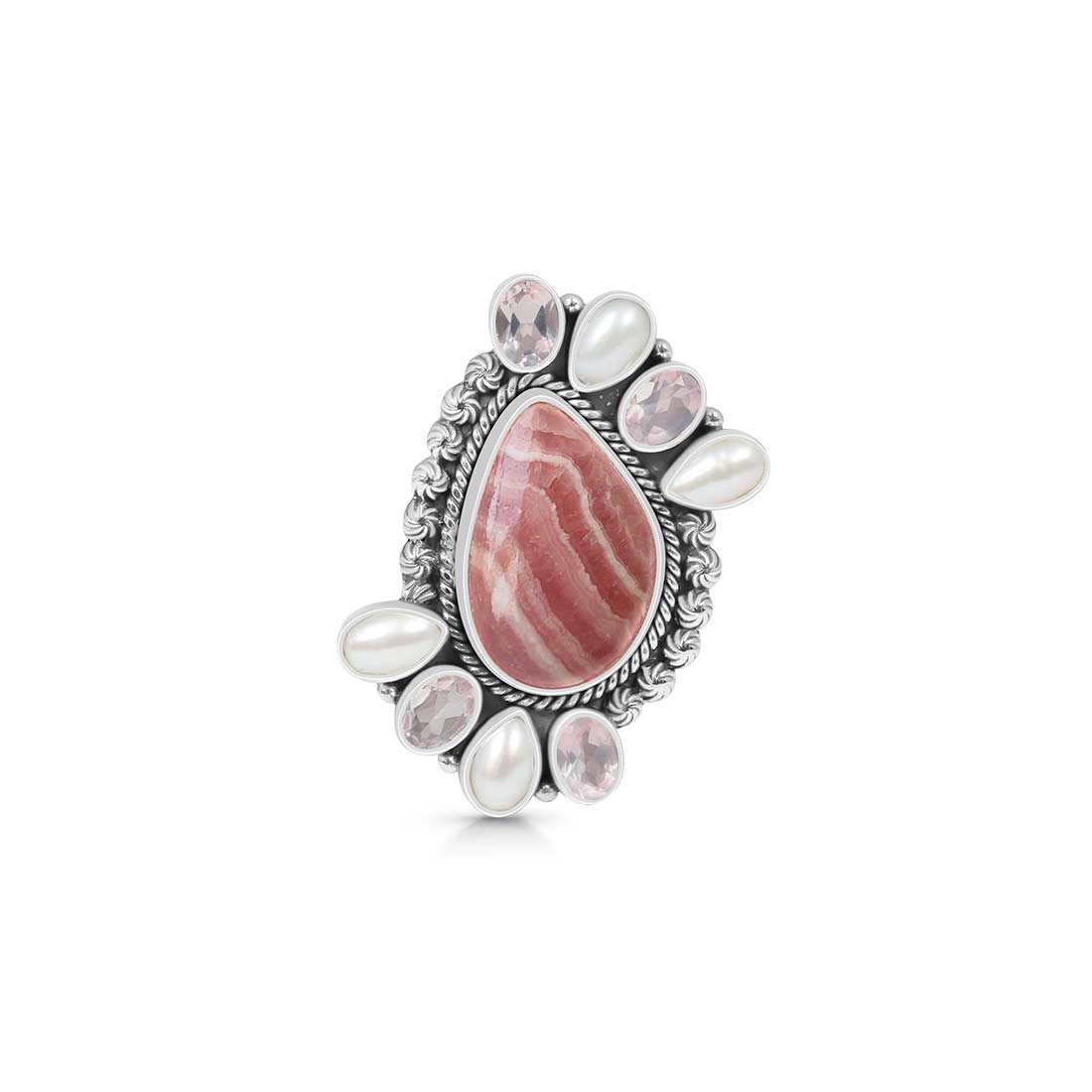 Rhodochrosite, Pearl And Rose Quartz Adjustable Ring-(RDC-CLS-5.)