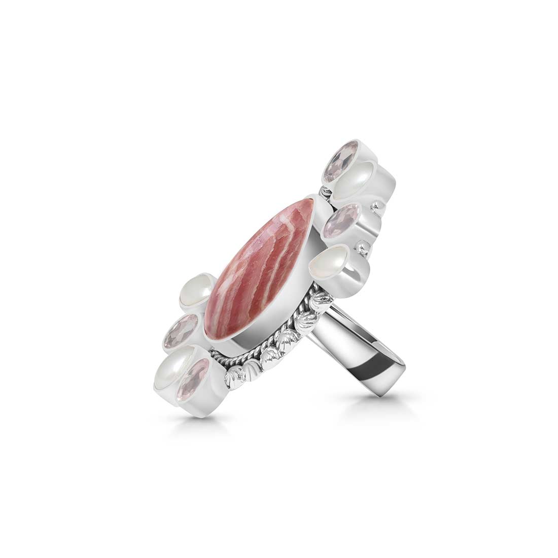 Rhodochrosite, Pearl And Rose Quartz Adjustable Ring-(RDC-CLS-5.)