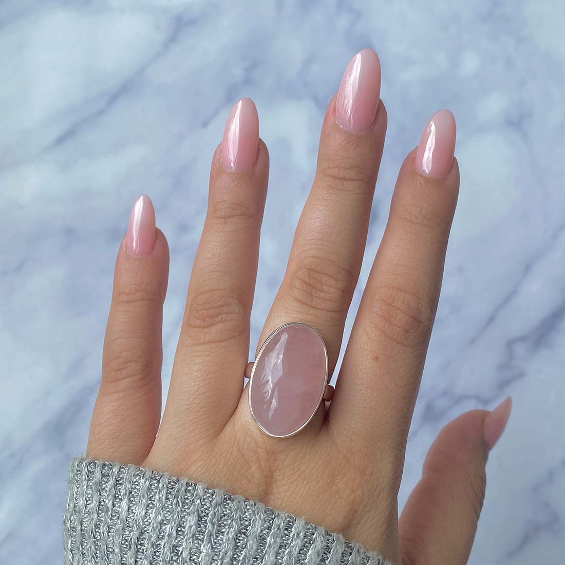 Rose Quartz Adjustable Ring-(RSQ-R-10.)