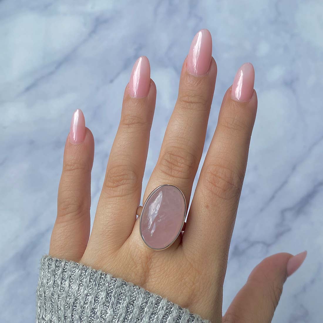 Rose Quartz Adjustable Ring-(RSQ-R-11.)