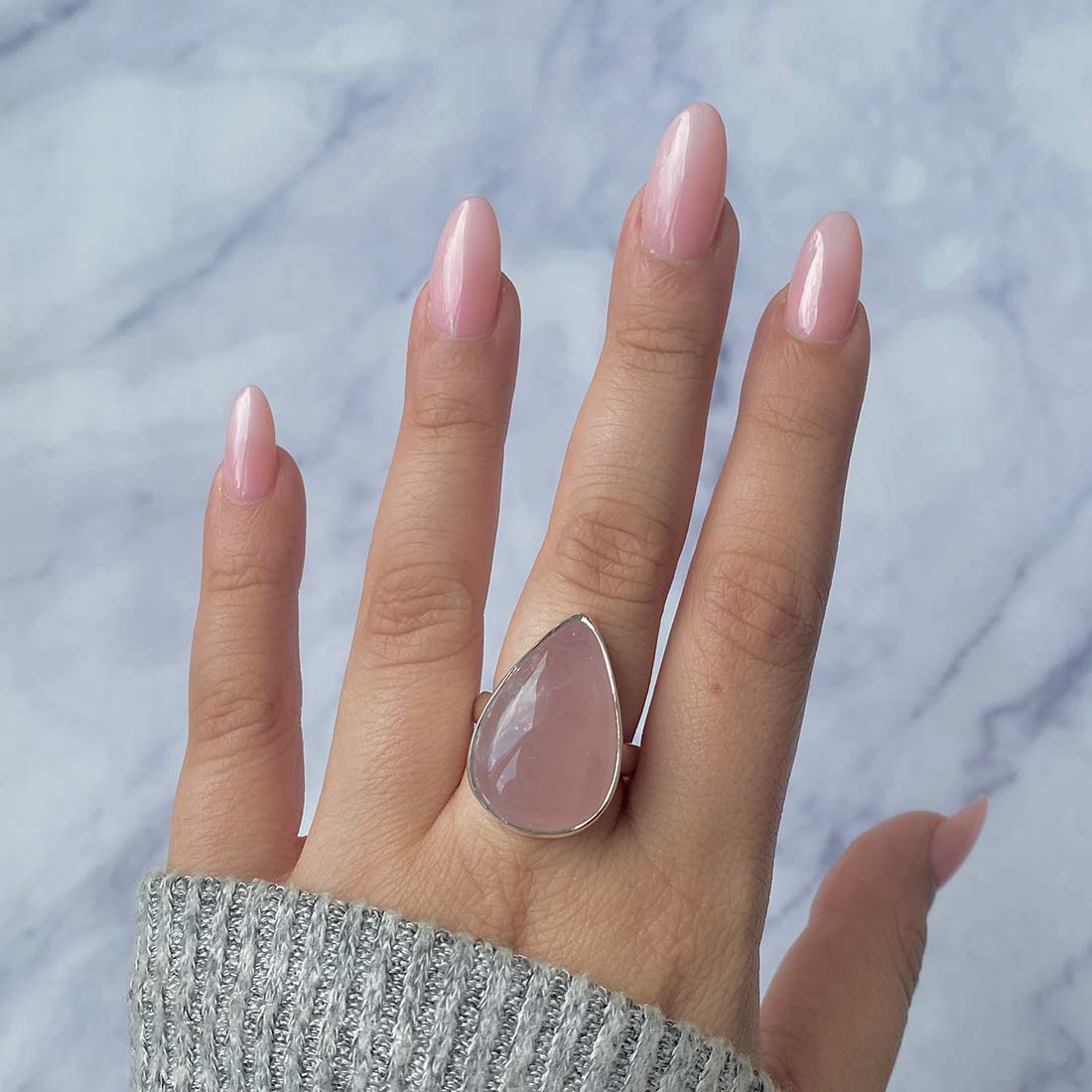 Rose Quartz Adjustable Ring-(RSQ-R-12.)