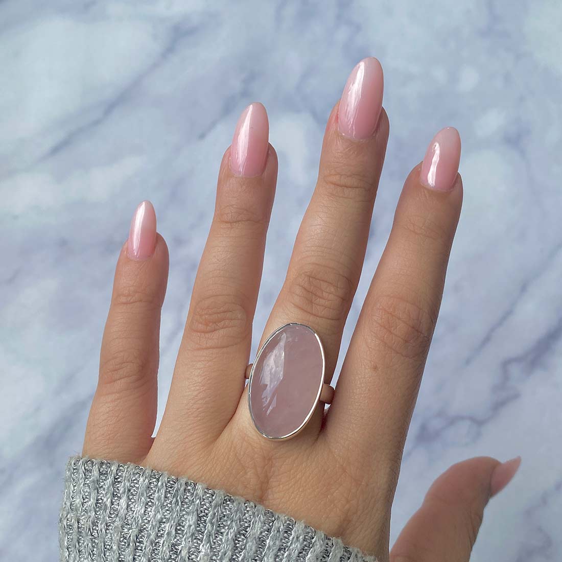 Rose Quartz Adjustable Ring-(RSQ-R-13.)