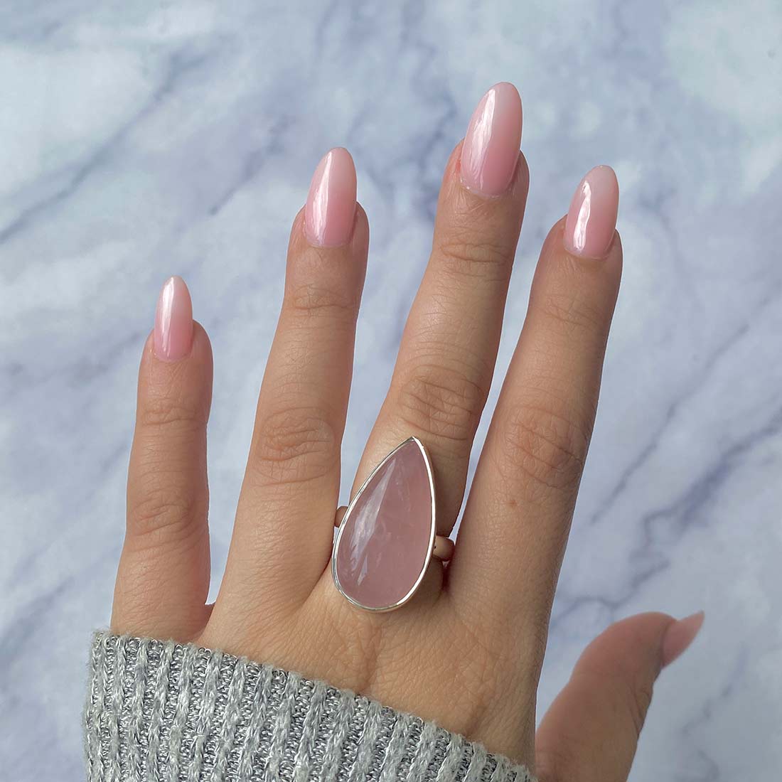 Rose Quartz Adjustable Ring-(RSQ-R-14.)