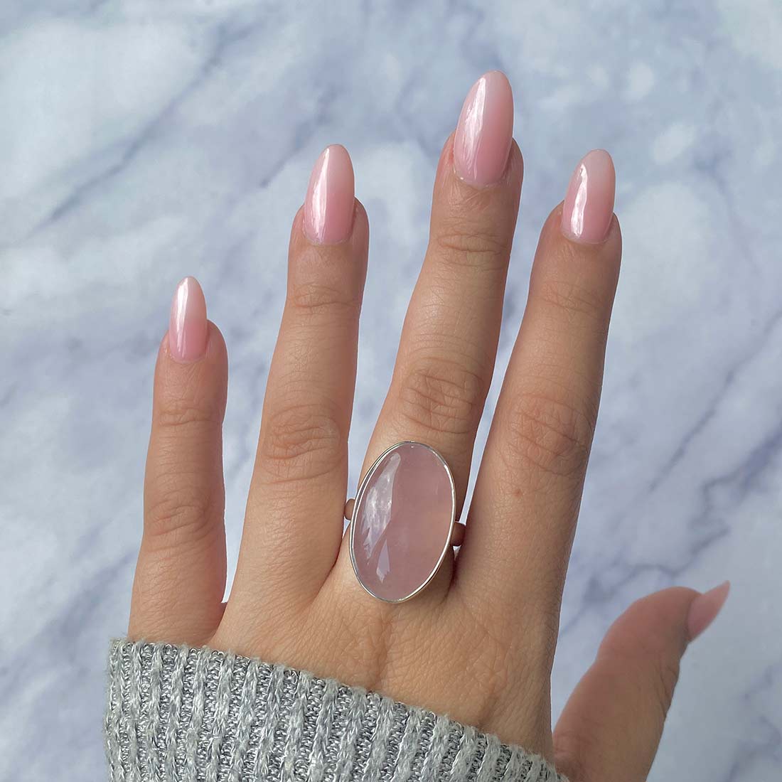 Rose Quartz Adjustable Ring-(RSQ-R-15.)