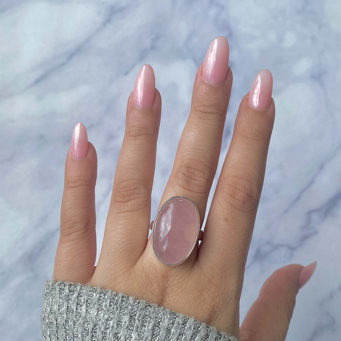 Rose Quartz Adjustable Ring-(RSQ-R-16.)