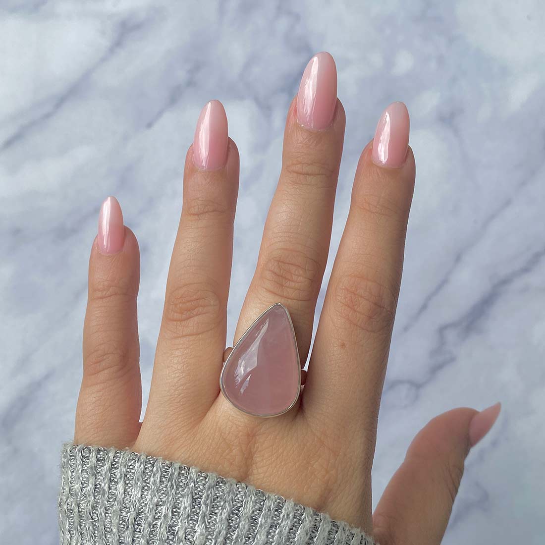 Rose Quartz Adjustable Ring-(RSQ-R-17.)