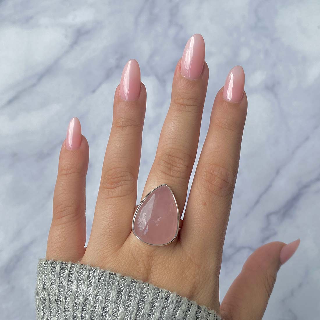 Rose Quartz Adjustable Ring-(RSQ-R-18.)