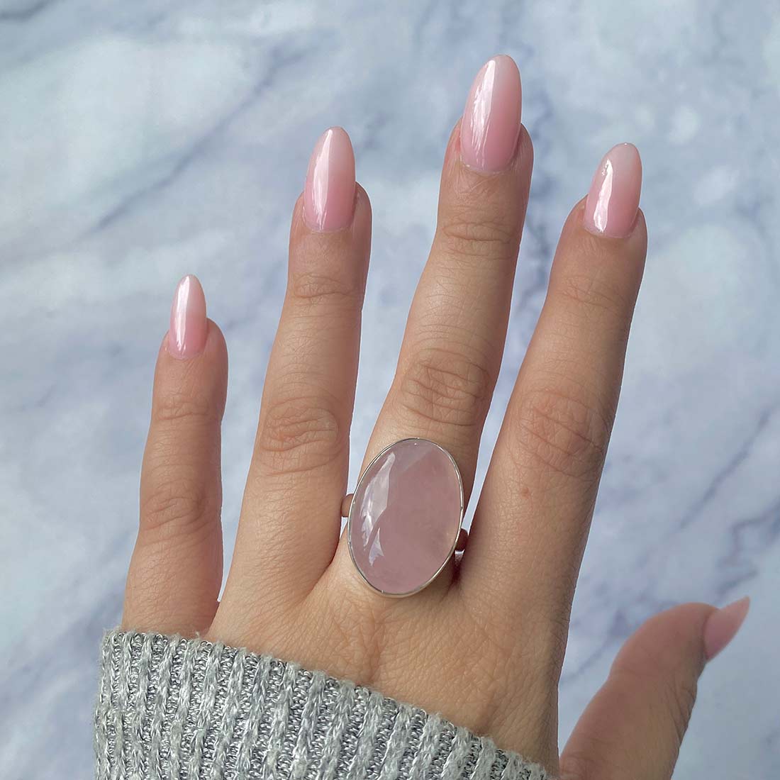 Rose Quartz Adjustable Ring-(RSQ-R-19.)