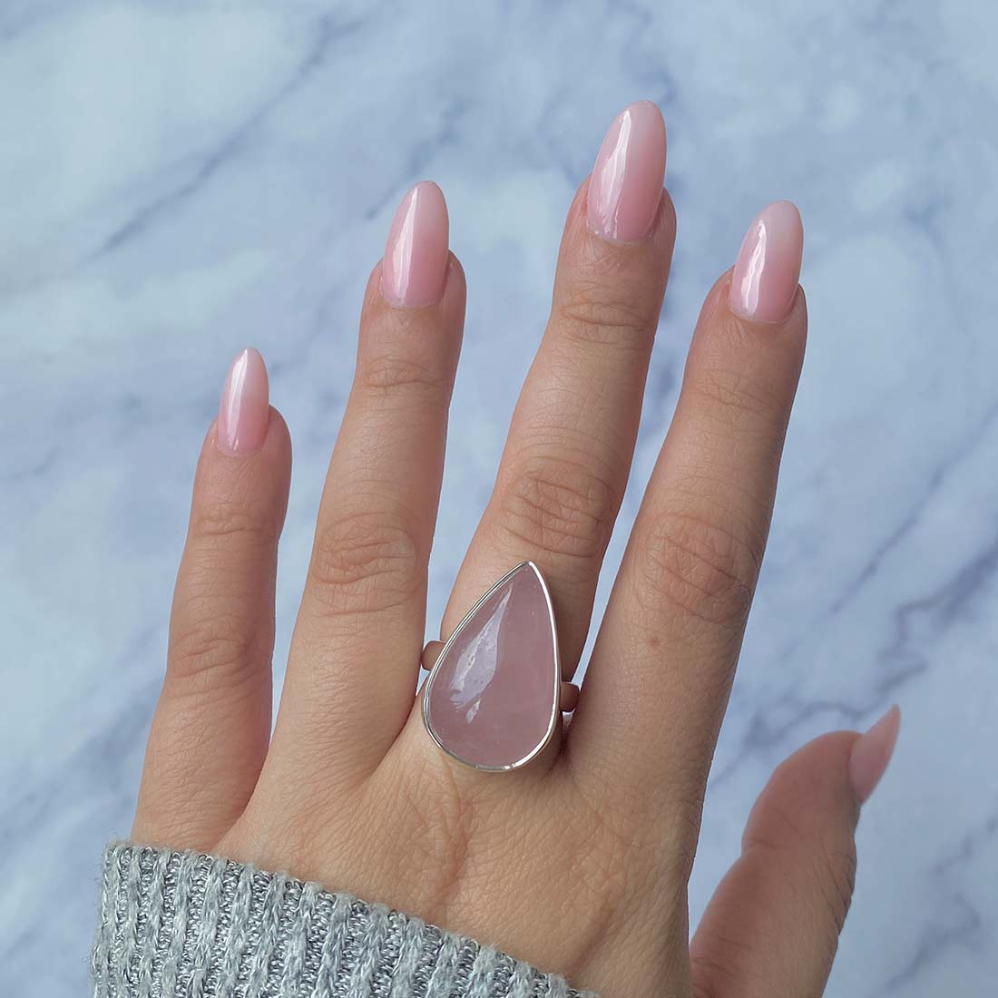 Rose Quartz Adjustable Ring-(RSQ-R-2.)