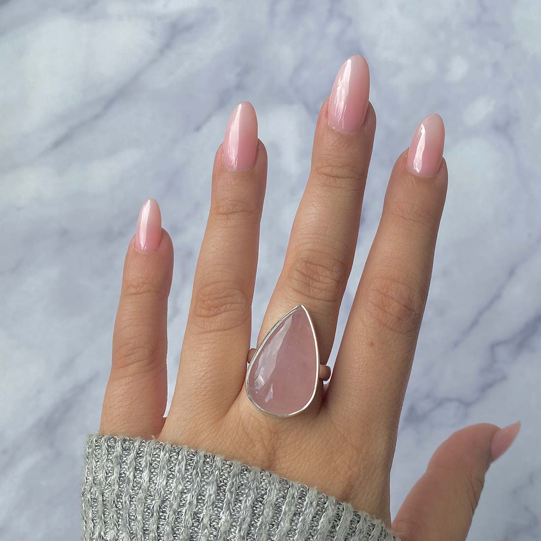 Rose Quartz Adjustable Ring-(RSQ-R-20.)