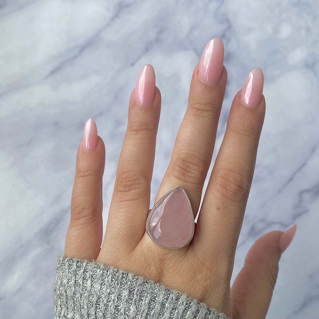 Rose Quartz Adjustable Ring-(RSQ-R-21.)