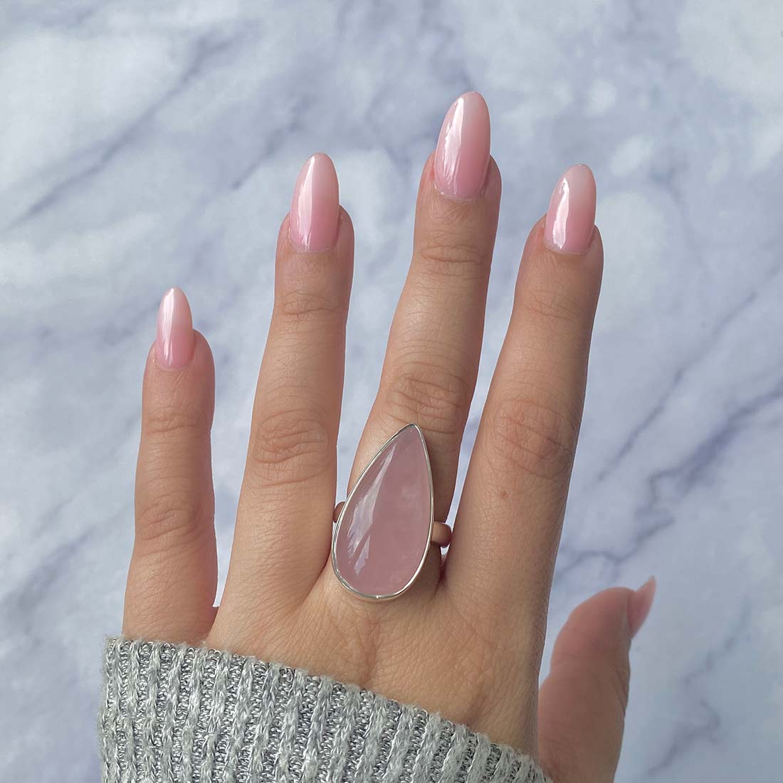 Rose Quartz Adjustable Ring-(RSQ-R-22.)