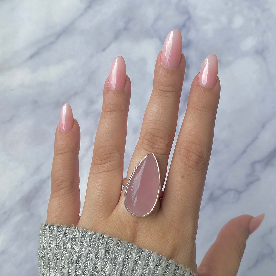 Rose Quartz Adjustable Ring-(RSQ-R-23.)