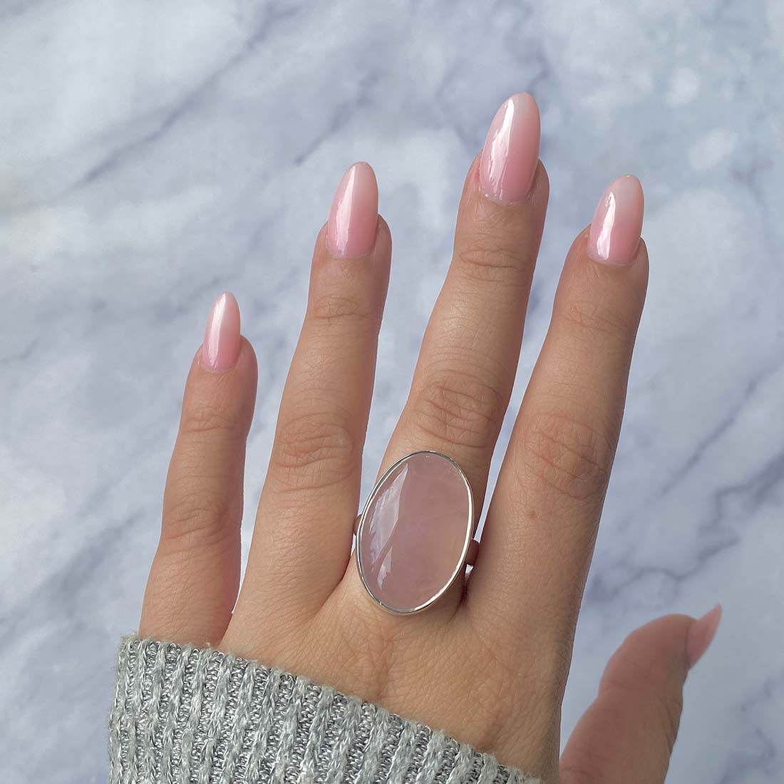 Rose Quartz Adjustable Ring-(RSQ-R-24.)