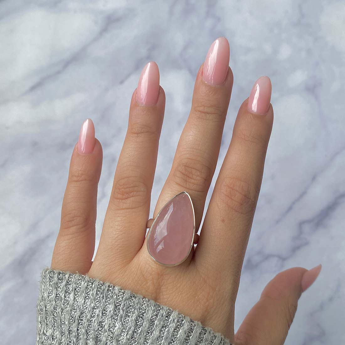 Rose Quartz Adjustable Ring-(RSQ-R-25.)