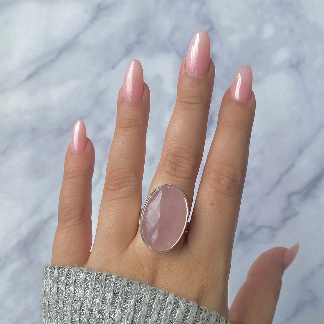 Rose Quartz Adjustable Ring-(RSQ-R-26.)