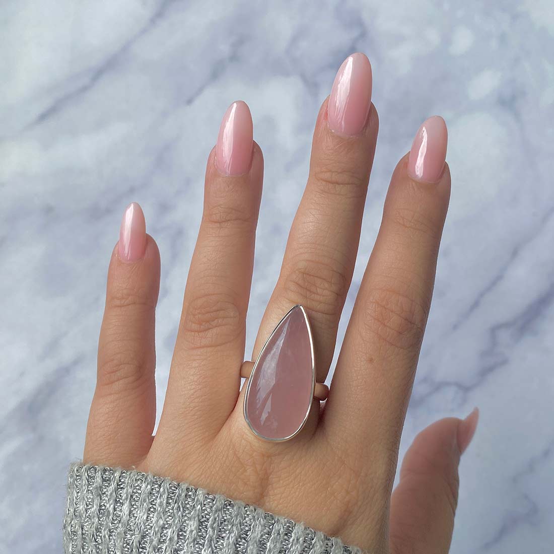 Rose Quartz Adjustable Ring-(RSQ-R-27.)