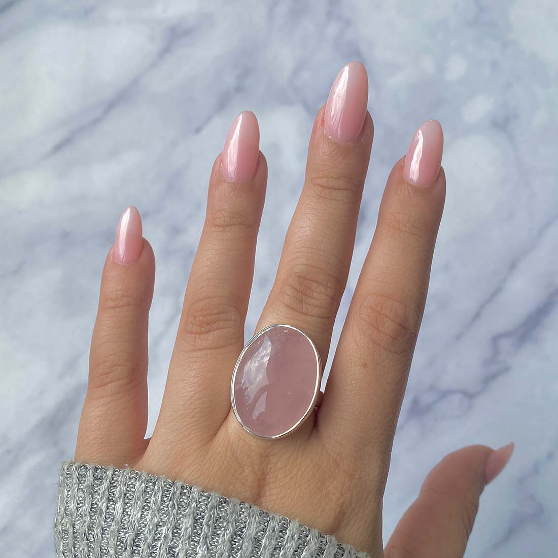 Rose Quartz Adjustable Ring-(RSQ-R-28.)