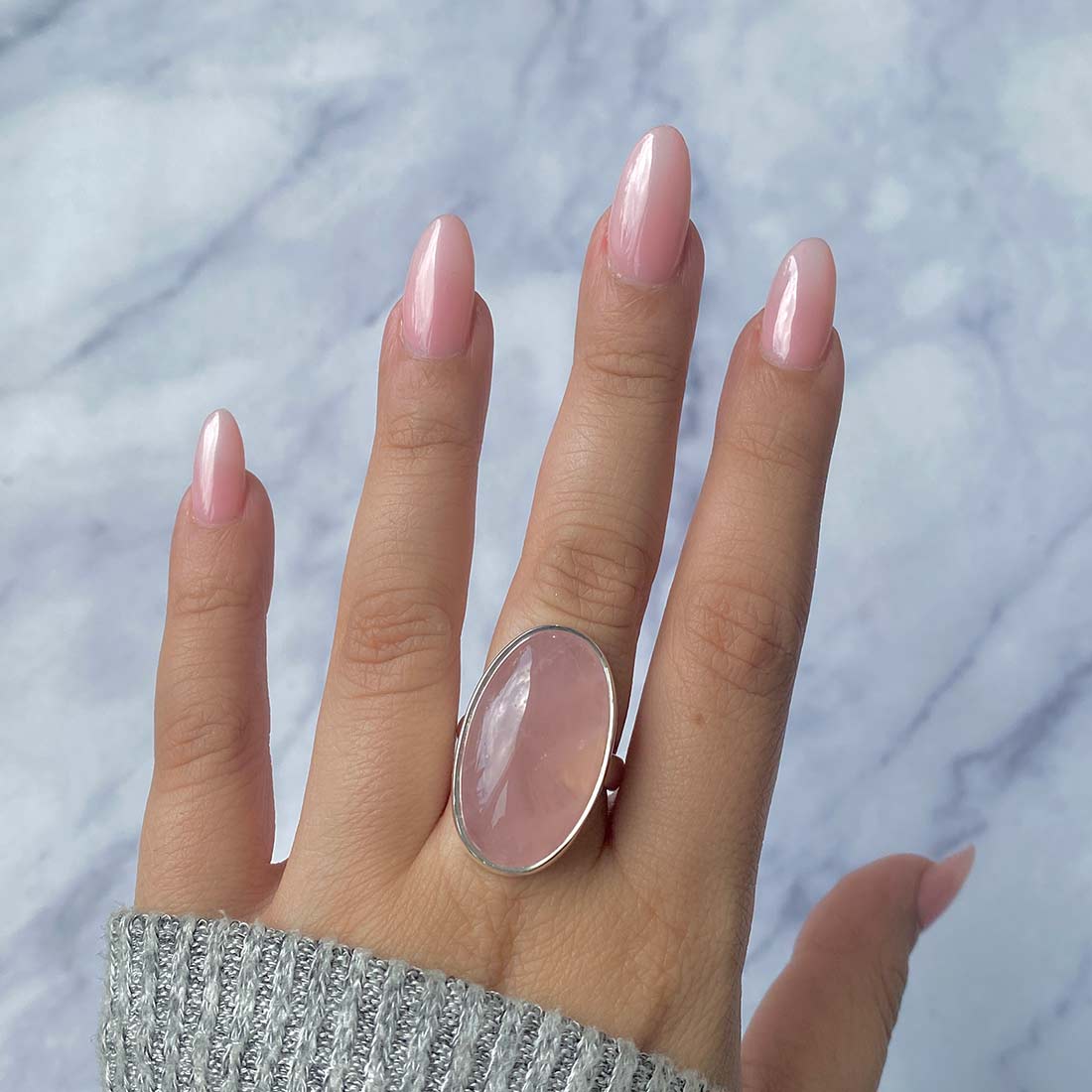 Rose Quartz Adjustable Ring-(RSQ-R-29.)